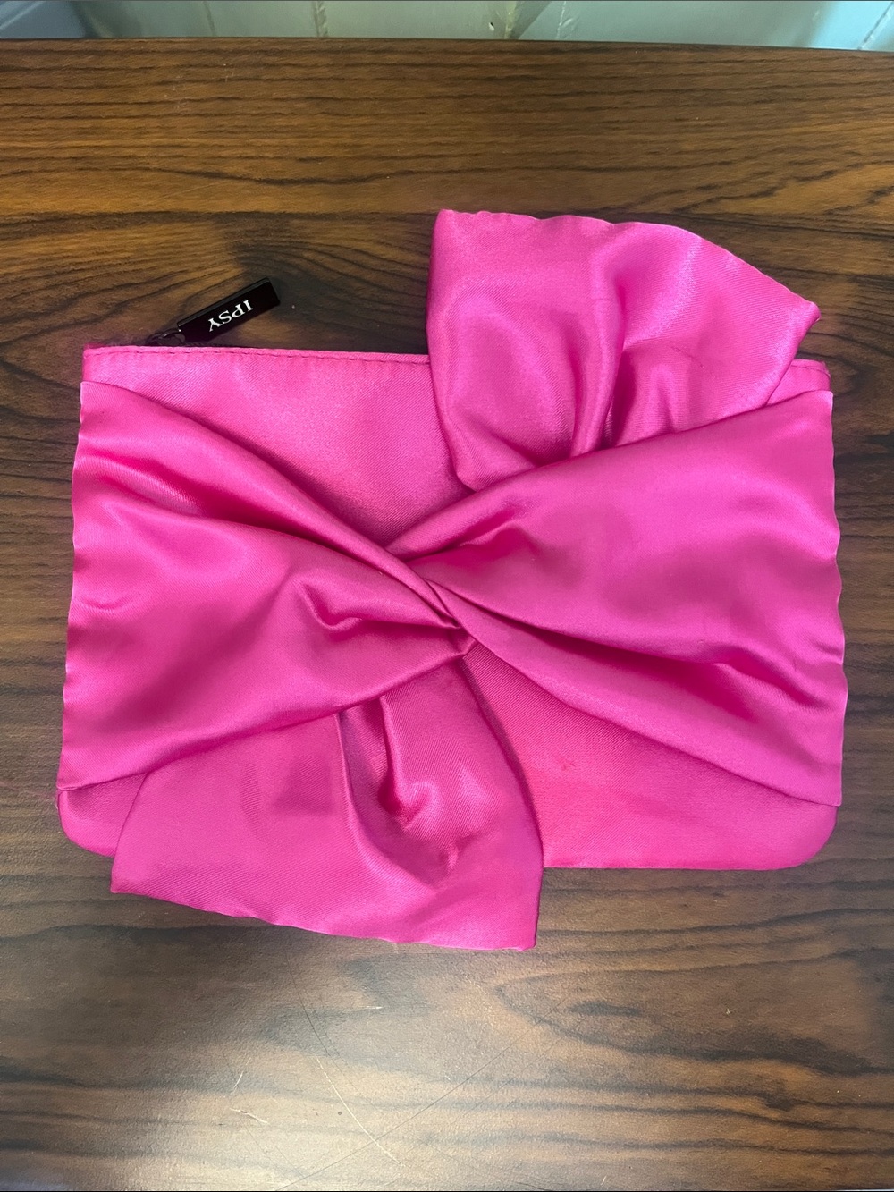 Iris Pink Satin Knot Cosmetic Bag